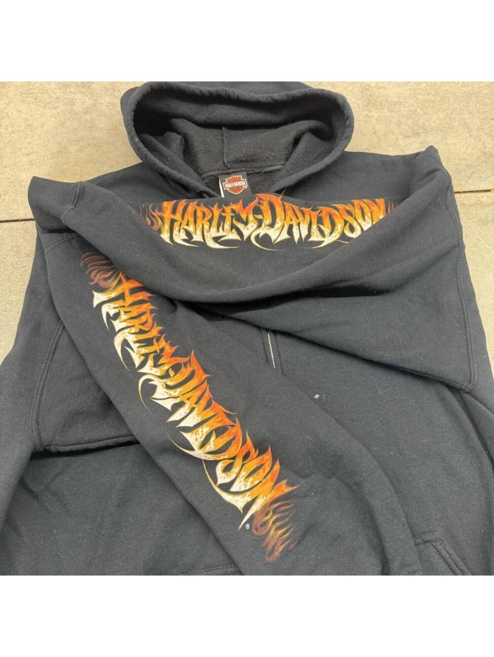 vintage harley davidson black flame eagle zip up hoodie size xxl - Picture 5 of 5